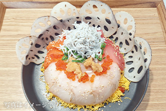 茨城れんこんと三陸ひらめの縁結び丼