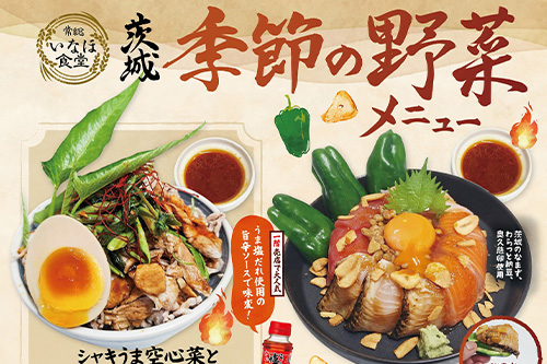 いなほ食堂で、茨城県の農家さんが大切に育てた旬の野菜を使用した、季節限定メニューが登場!旬の野菜を楽しめる4品をご賞味ください!
